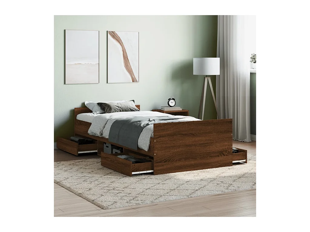 Cama 100x200 cm con cabecero piecero roble marrón ES60397