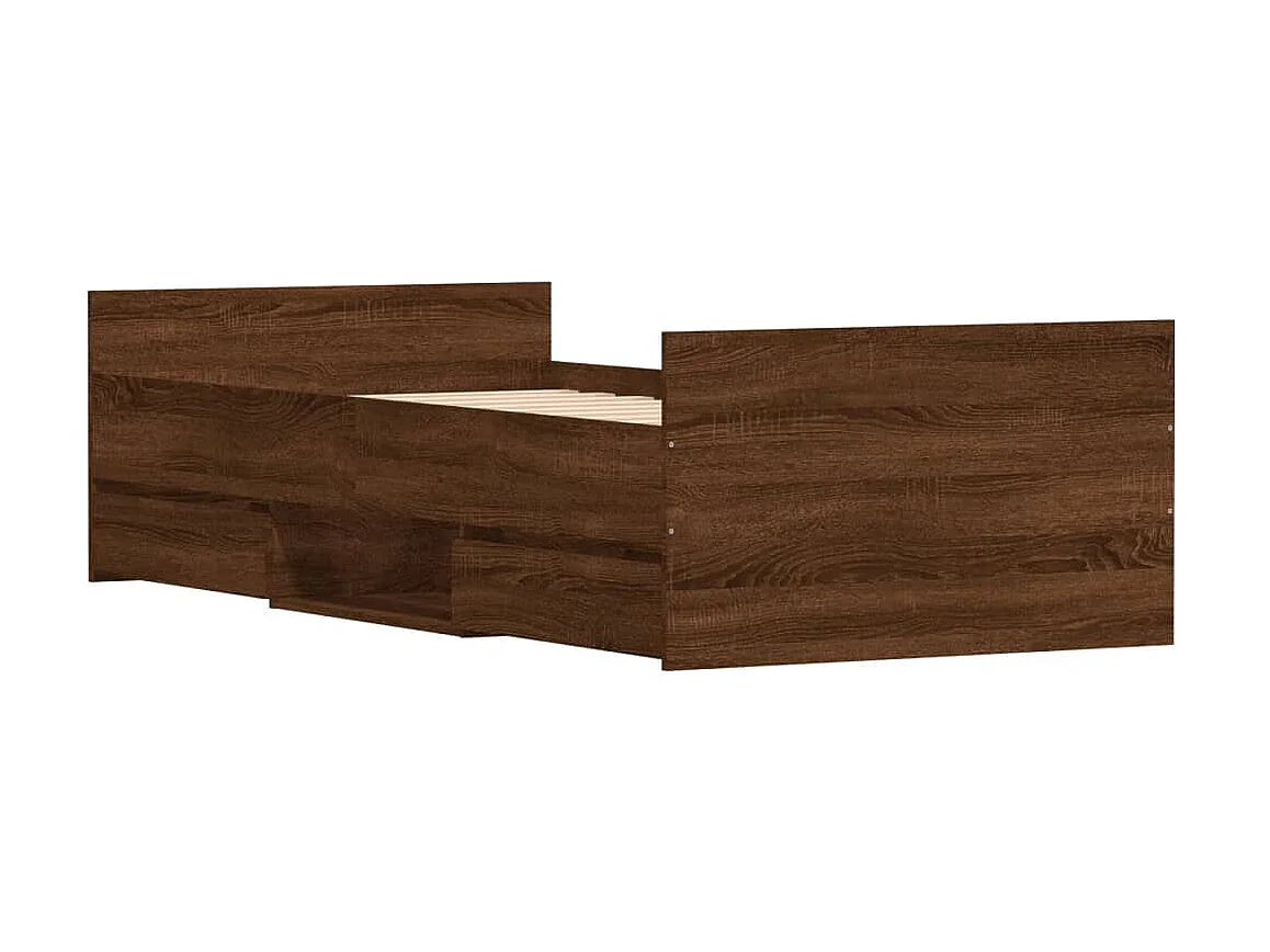 Lit-100x200 cm tête de lit et pied de lit chêne marron EGGB18434