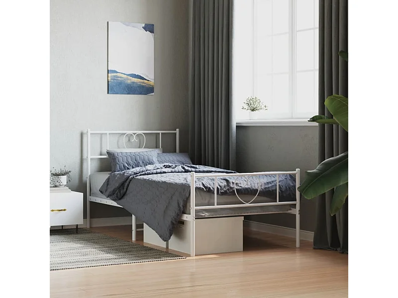 Cama 90x200 cm metal con cabecero y pie cama blanca ES65777