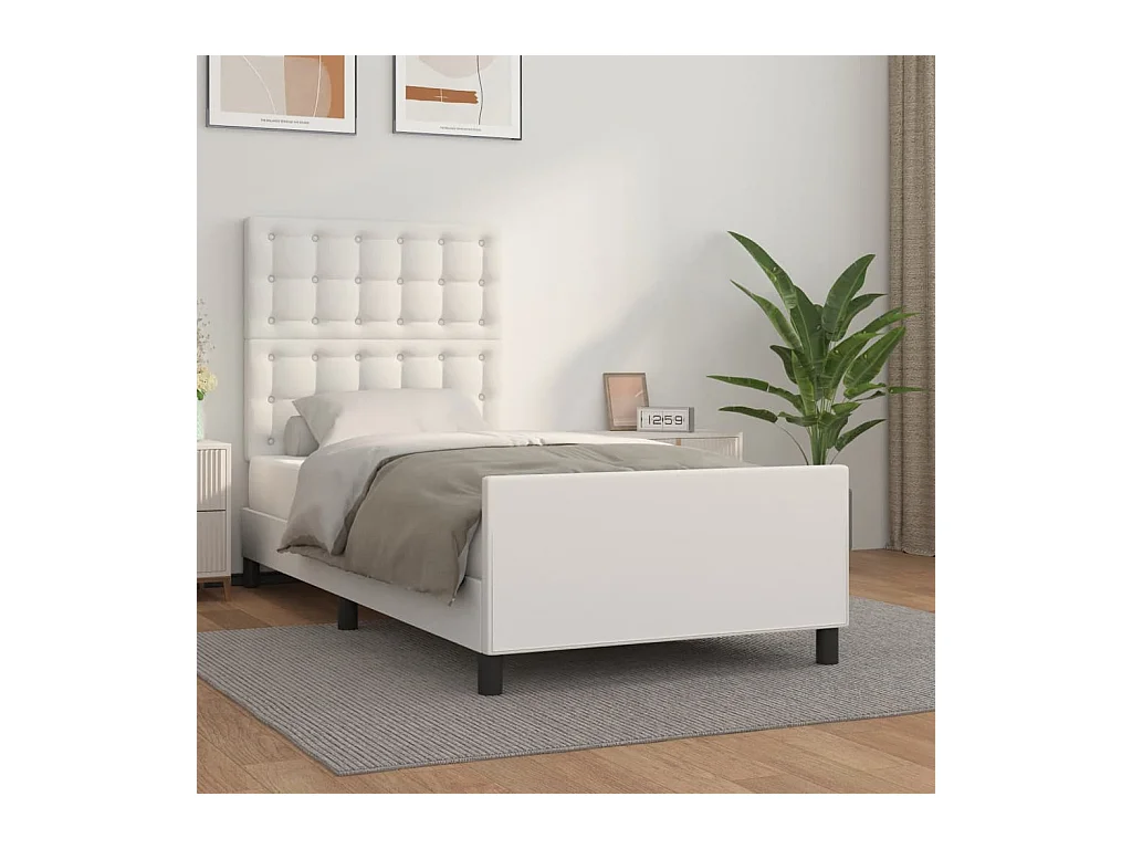 Lit-90x190 cm avec tête de lit Blanc Similicuir EGGB52087