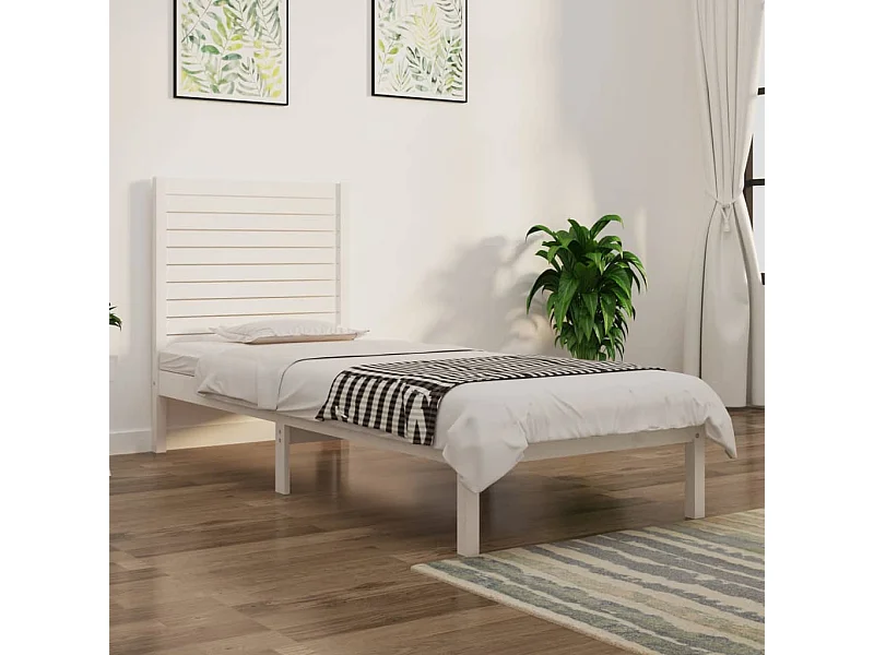 Cama pequena solteiro 75x190 cm madeira maciça branco PT146984