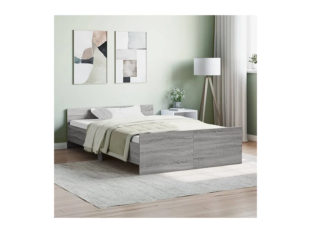 Cama c/ painéis de cabeceira e pés cinzento sonoma PT934482