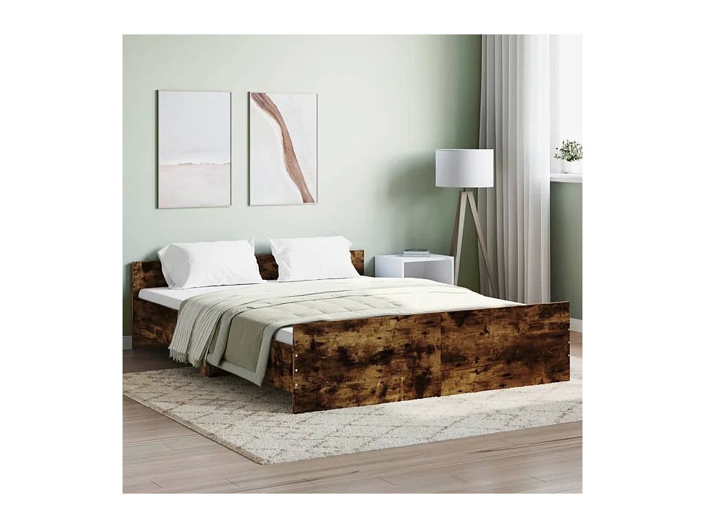 Cama 140x200 cm con cabecero piecero roble ahumado ES74640