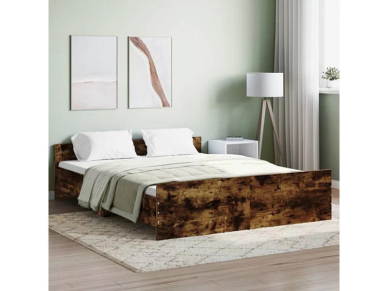 Cama 140x200 cm con cabecero piecero roble ahumado ES74640