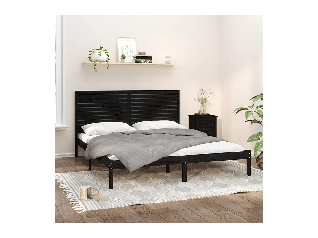 Lit-180x200 cm Noir Bois massif Super King EGGB96090