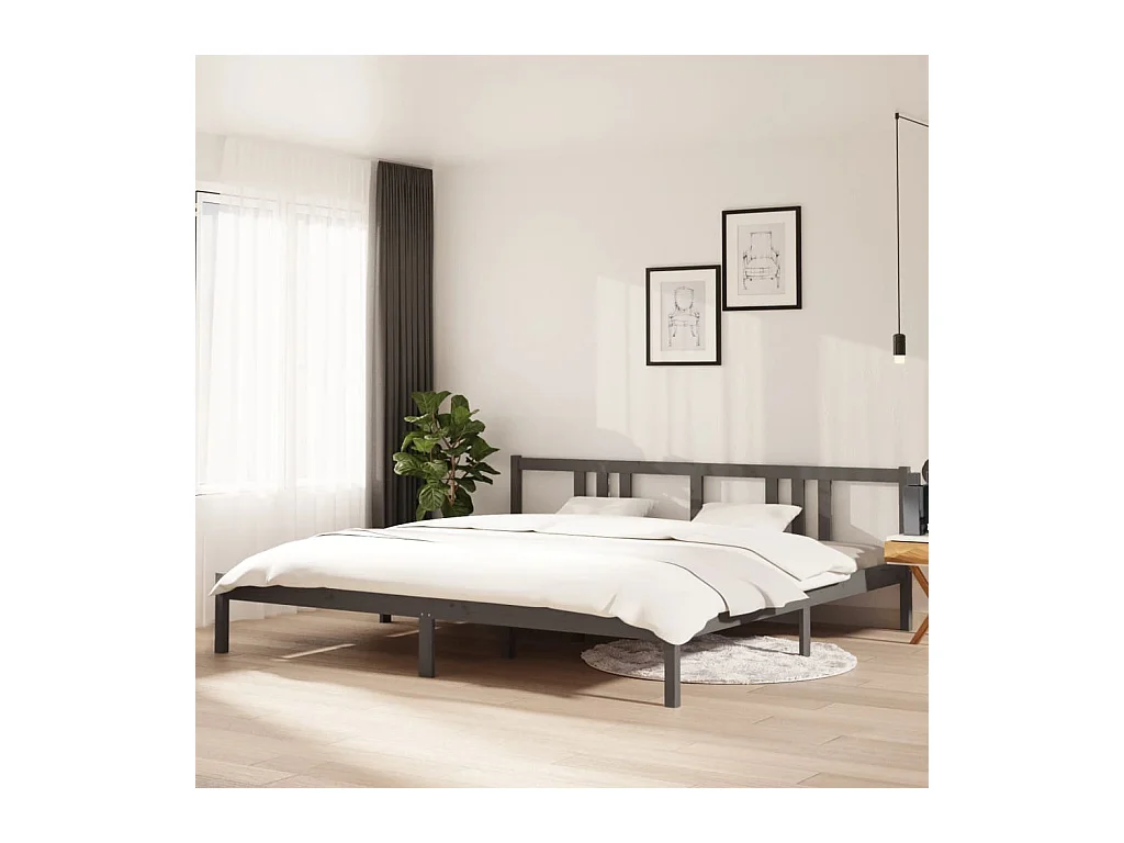 Lit-200x200 cm Gris Bois massif EGGB50060