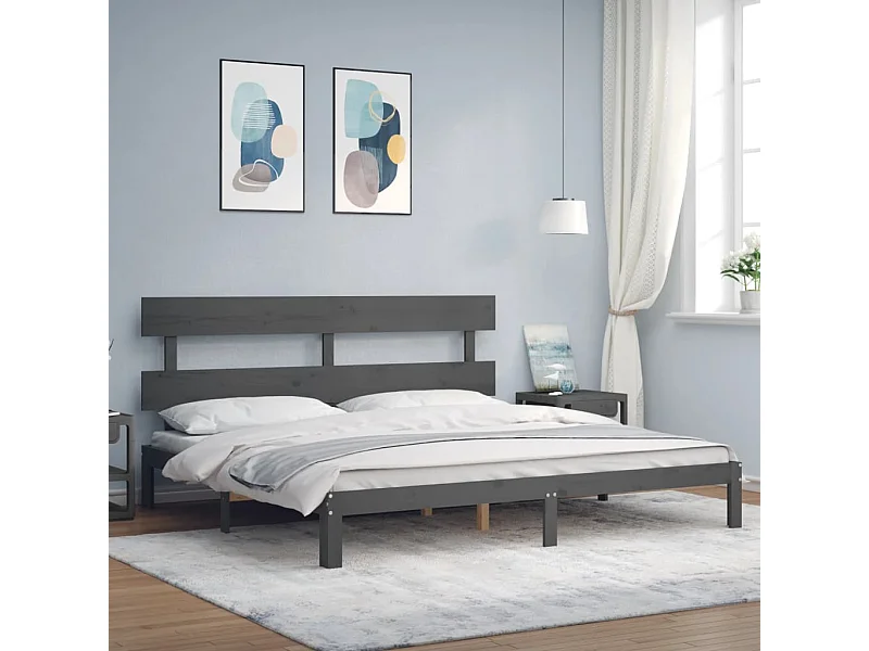 Lit-200x200 cm avec tête de lit gris bois massif EGGB58832