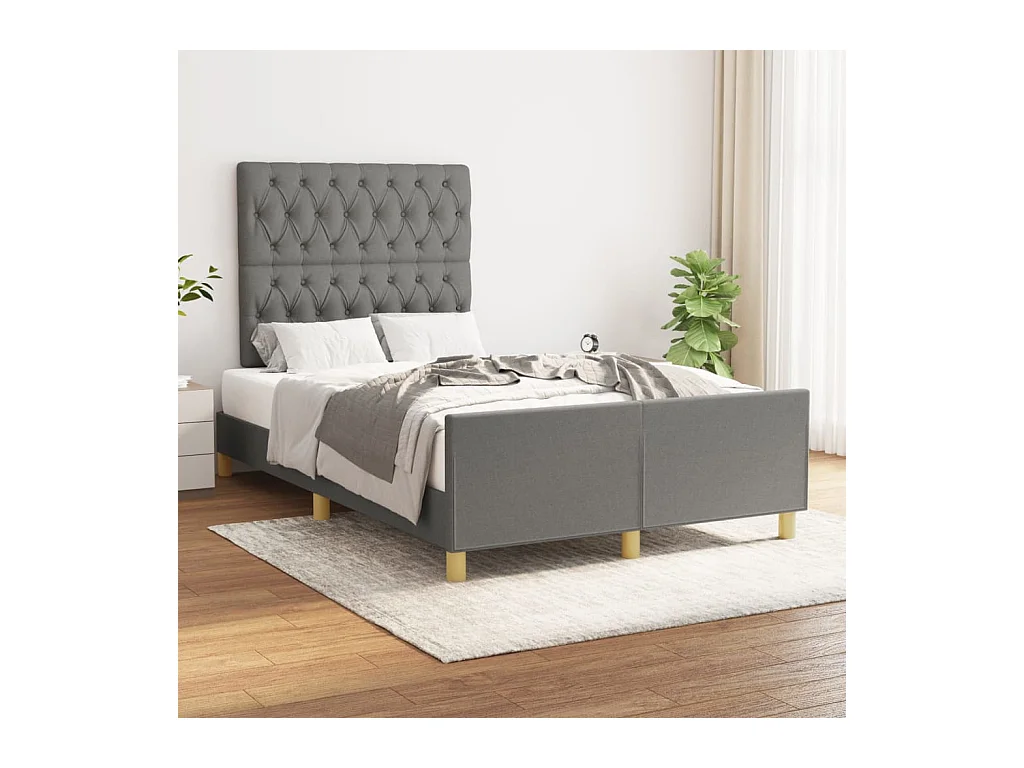 Lit-120x200 cm avec tête de lit Gris foncé Tissu EGGB61586