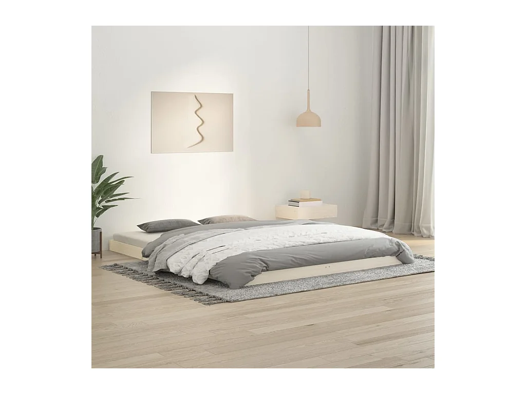 Lit-150x200 cm blanc très grand bois de pin massif EGGB78550