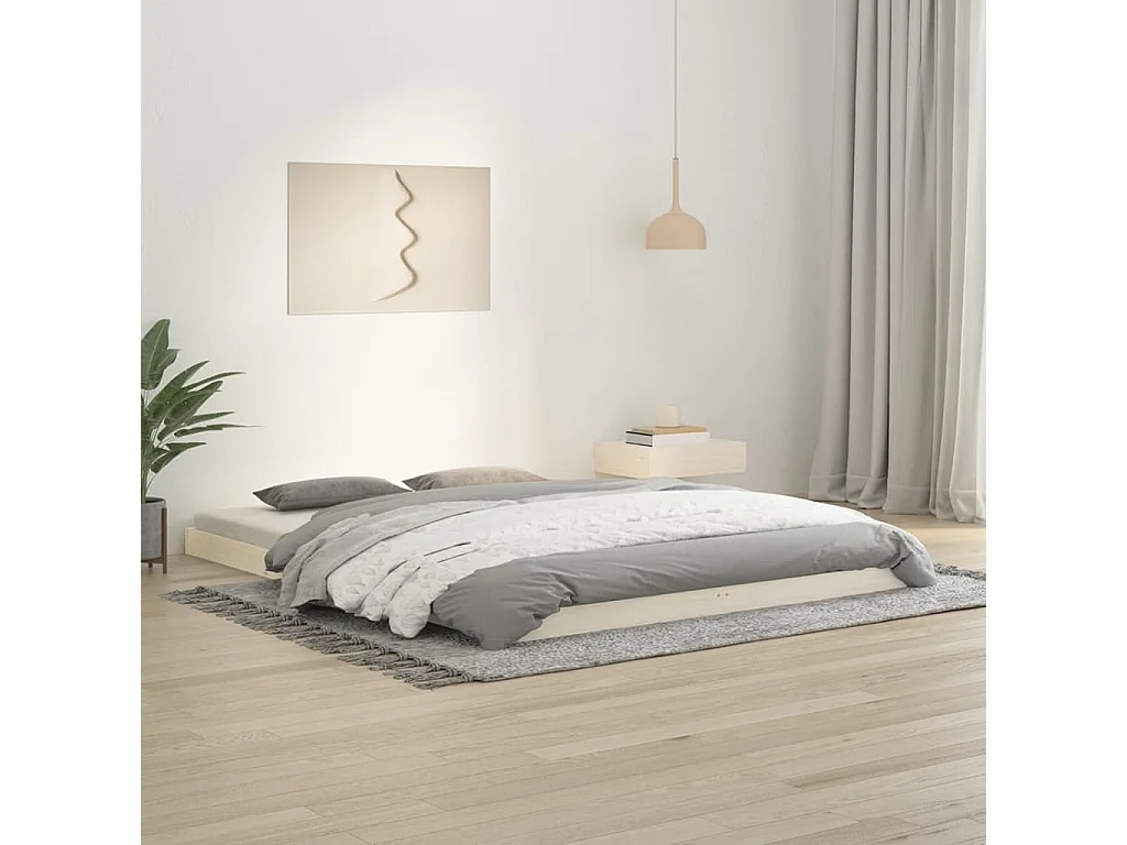 Cama king size 150x200 cm pinho maciço branco PT129695