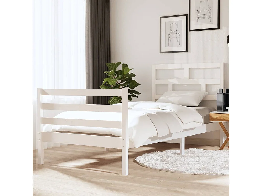 Lit-90x190 cm Blanc Bois massif Simple EGGB62885