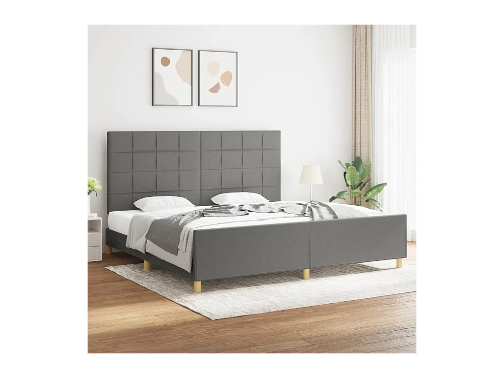 Lit-200x200 cm avec tête de lit Gris foncé Tissu EGGB15357