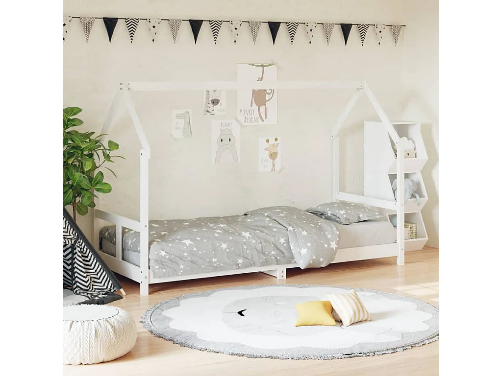 Cama 80x200 cm para niños madera de pino blanco ES98535