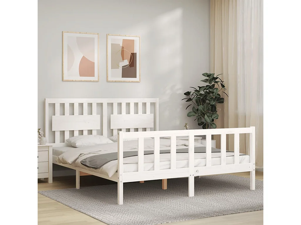 Bedframe met hoofdbord massief hout wit NL88628