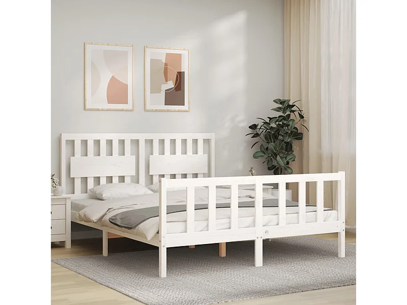 Bedframe met hoofdbord massief hout wit NL88628