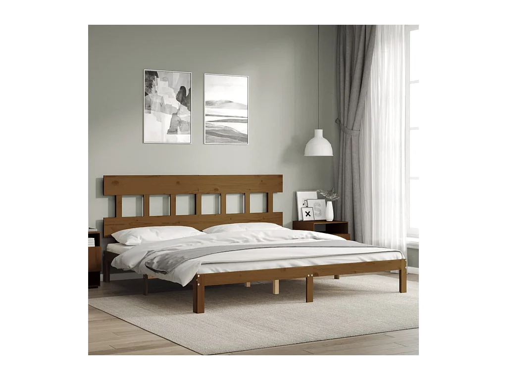 Lit-200x200 cm avec tête de lit marron miel bois massif EGGB51537