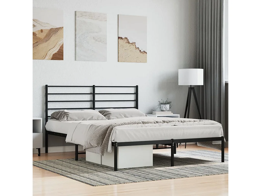 Cama 140x200 cm con cabecero metal negro ES71887