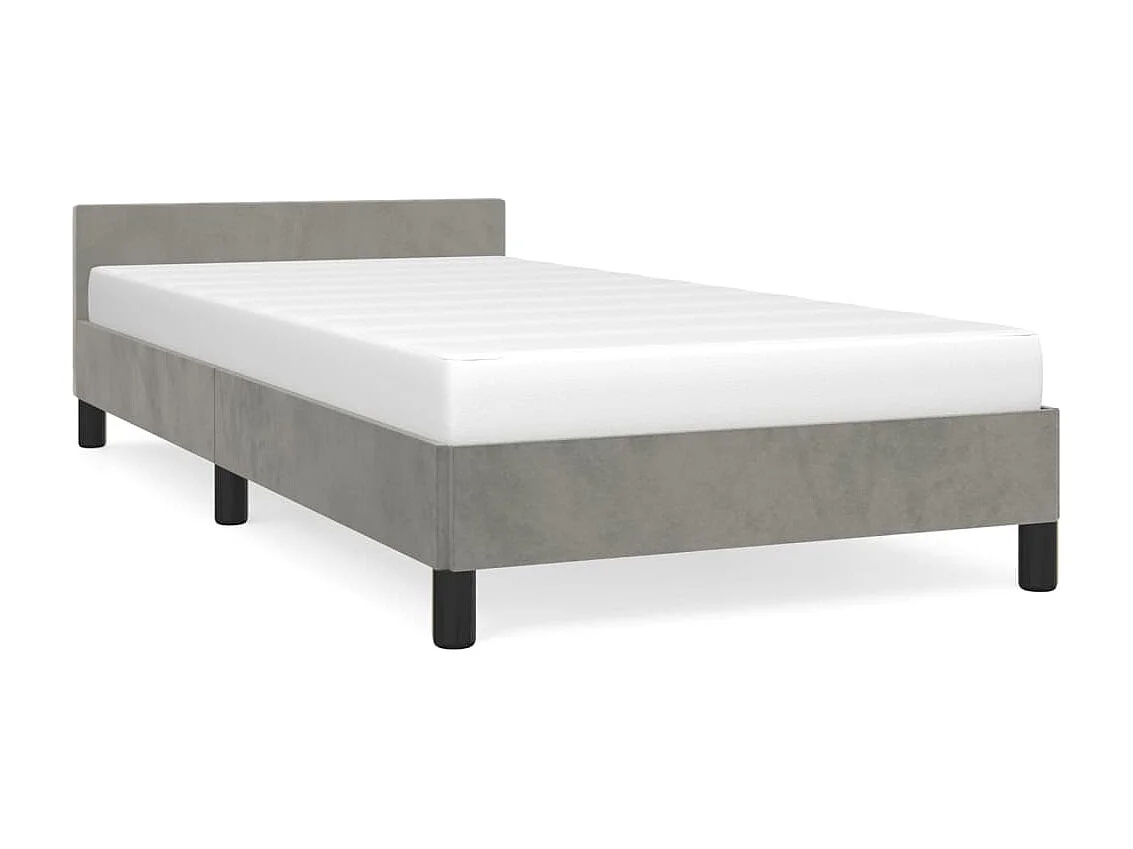 Cama c/ cabeceira 90x200 cm veludo cinzento-claro PT862866