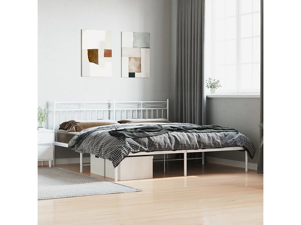 Lit-183x213 cm métal avec tête de lit blanc EGGB68189