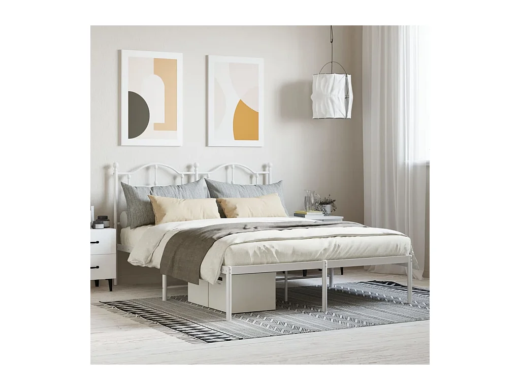 Lit-150x200 cm métal avec tête de lit blanc EGGB59196