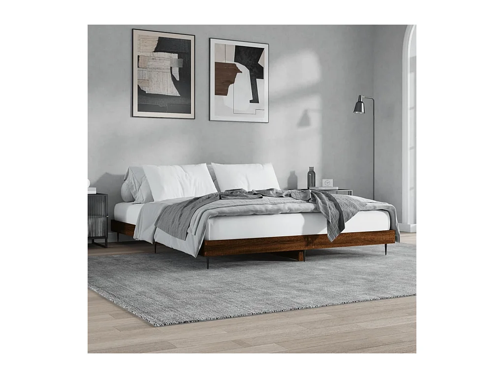 Cama 120x200cm derivados madeira carvalho castanho PT757174