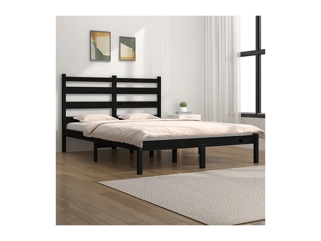 Cama 200x200 cm de madera maciza de pino negra ES24132