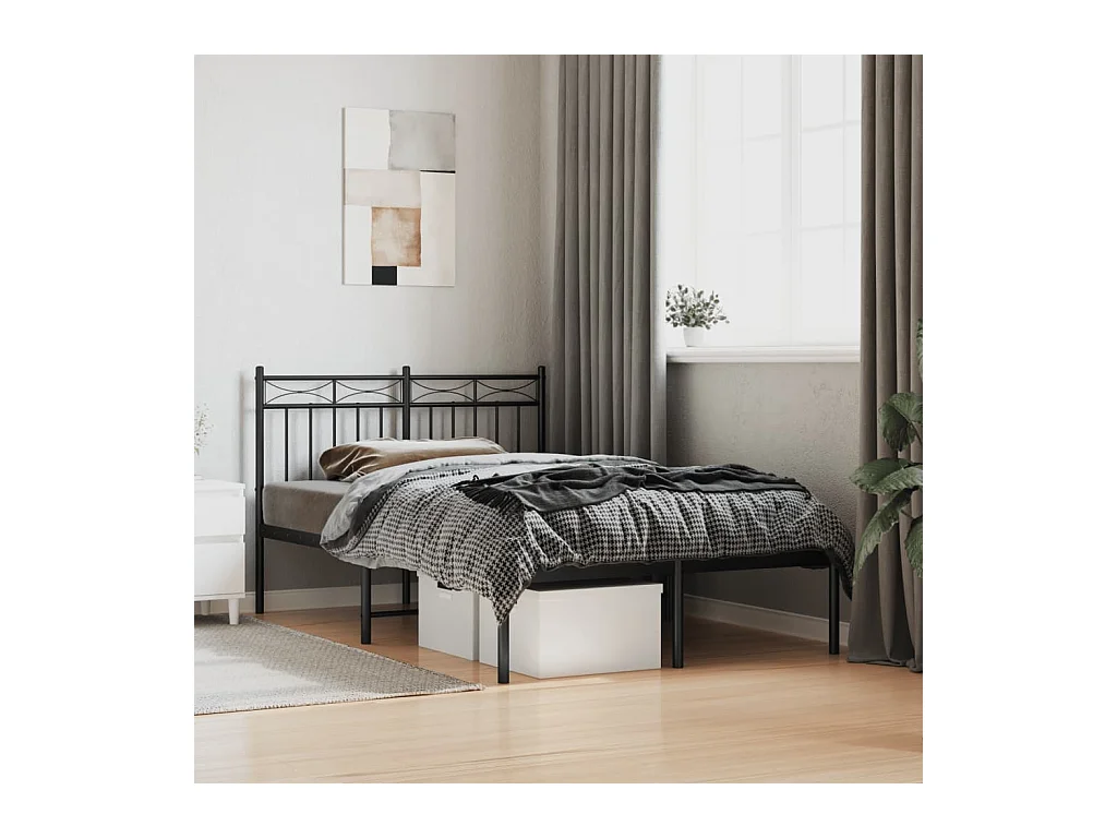 Lit-120x190 cm métal avec tête de lit noir EGGB90922