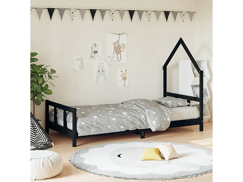Cama 90x190 cm para niños madera de pino negro ES45719