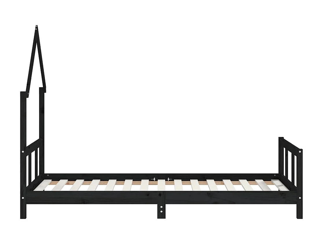 Lit-90x190 cm pour enfants noir bois de pin massif EGGB40131