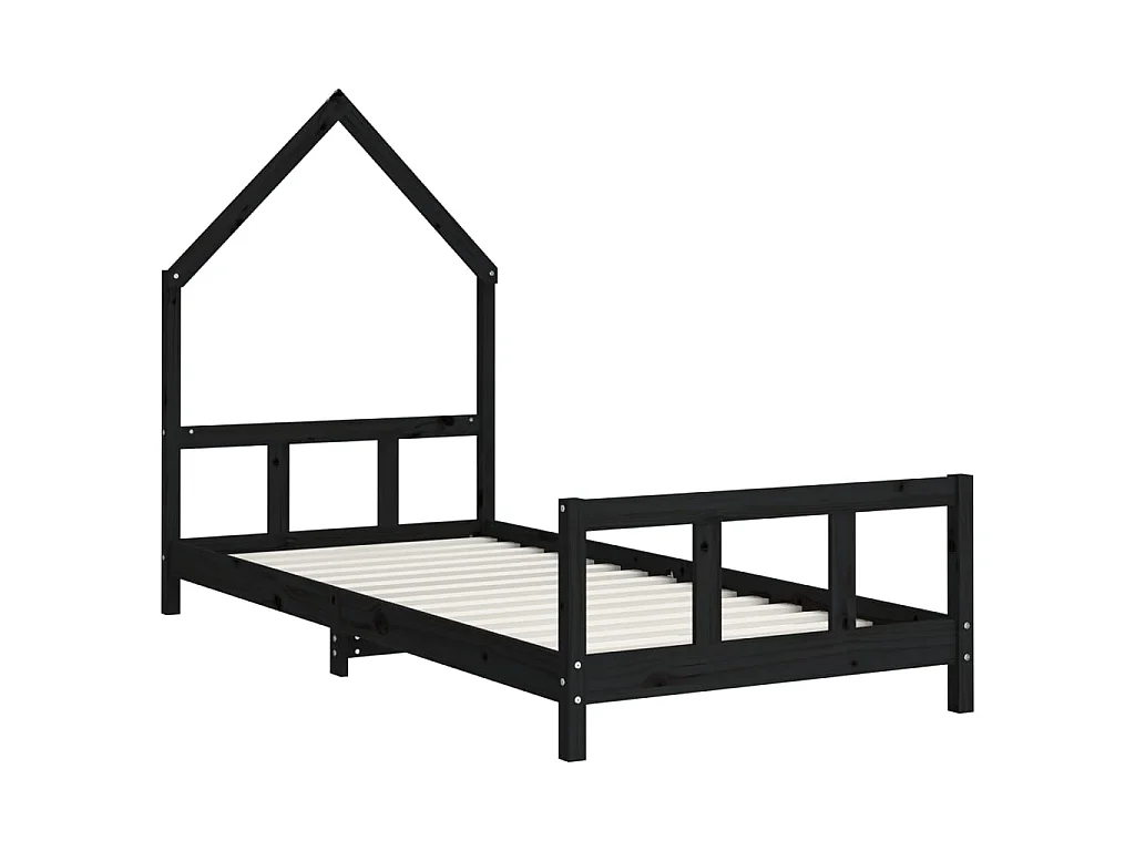 Cama 90x190 cm para niños madera de pino negro ES45719