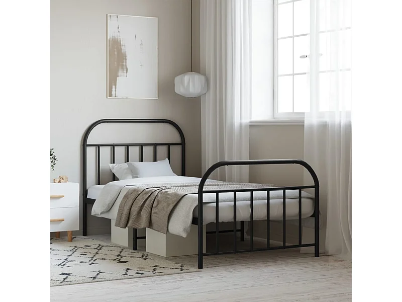 Cama com cabeceira e pés 100x190 cm metal preto PT438159