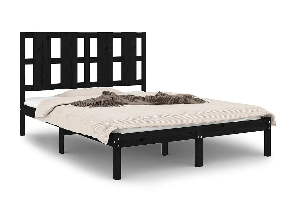 Cama 140x190 cm madeira de pinho maciça preto PT446267