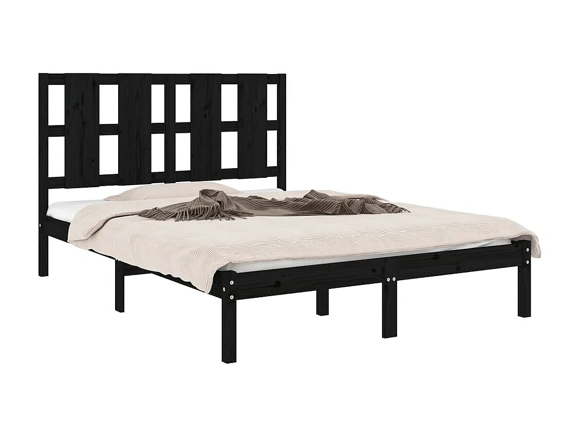Lit-140x190 cm Noir Bois de pin massif EGGB32037