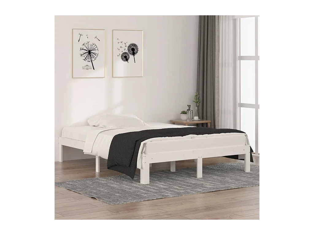 Lit-135x190 cm Blanc Bois massif Double EGGB93094