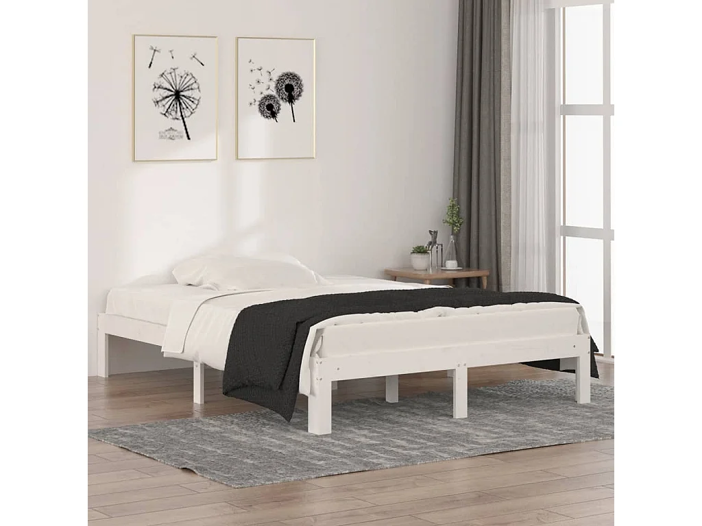 Lit-135x190 cm Blanc Bois massif Double EGGB93094