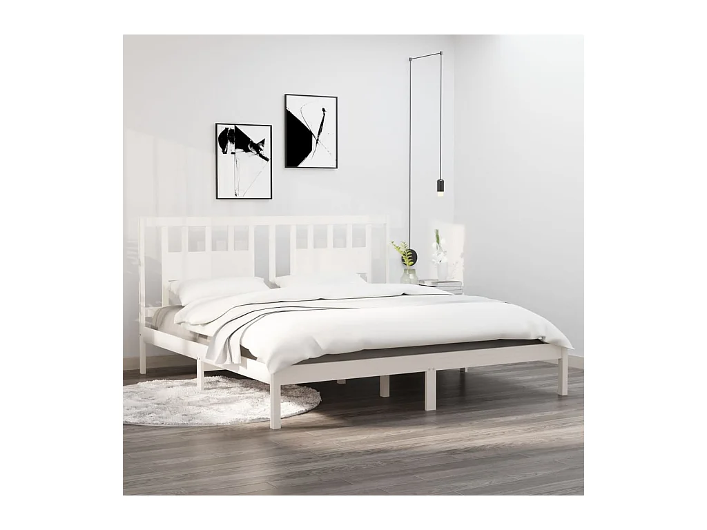 Lit-200x200 cm Blanc Bois de pin massif EGGB71313
