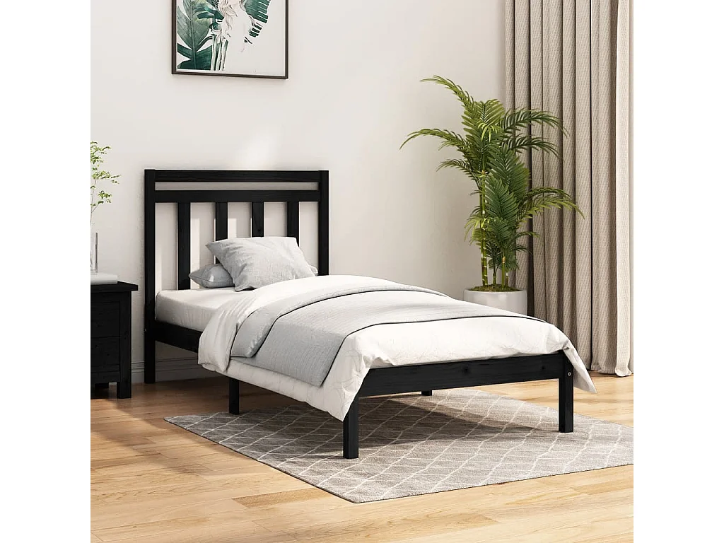 Lit-100x200 cm Noir Bois massif EGGB10245