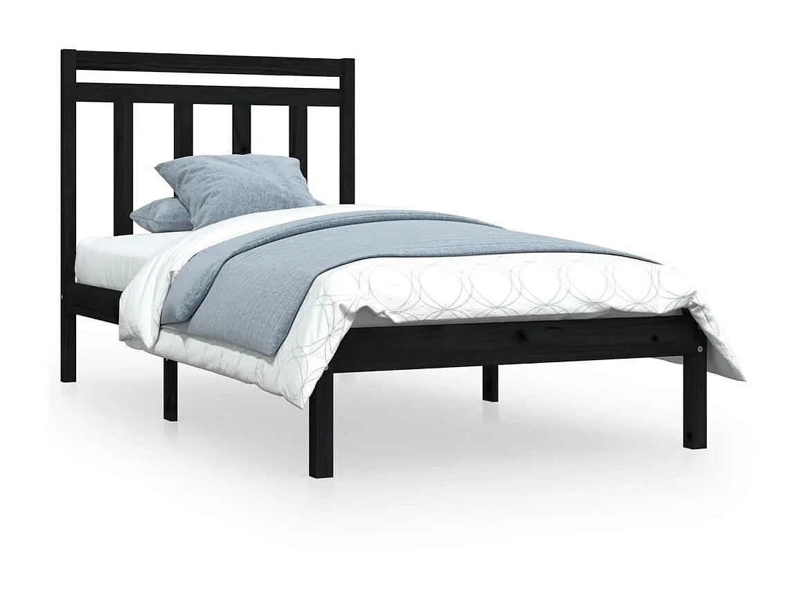 Lit-100x200 cm Noir Bois massif EGGB10245