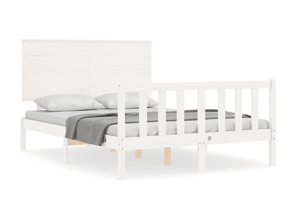 Bedframe met hoofdbord massief hout wit 140x190 cm NL75100