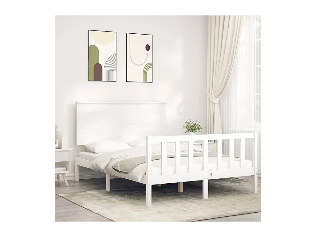 Lit-140x190 cm avec tête de lit blanc bois massif EGGB91056