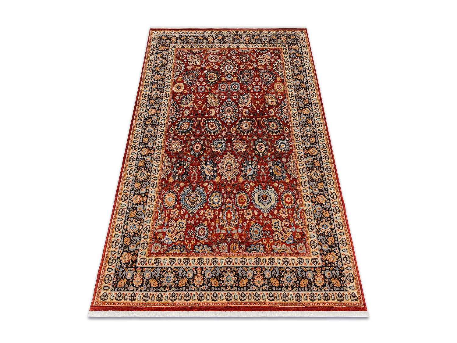 Tapis KESHAN franges, Ornement, cadre oriental 7573/53577 bordeaux / b 160x230 cm