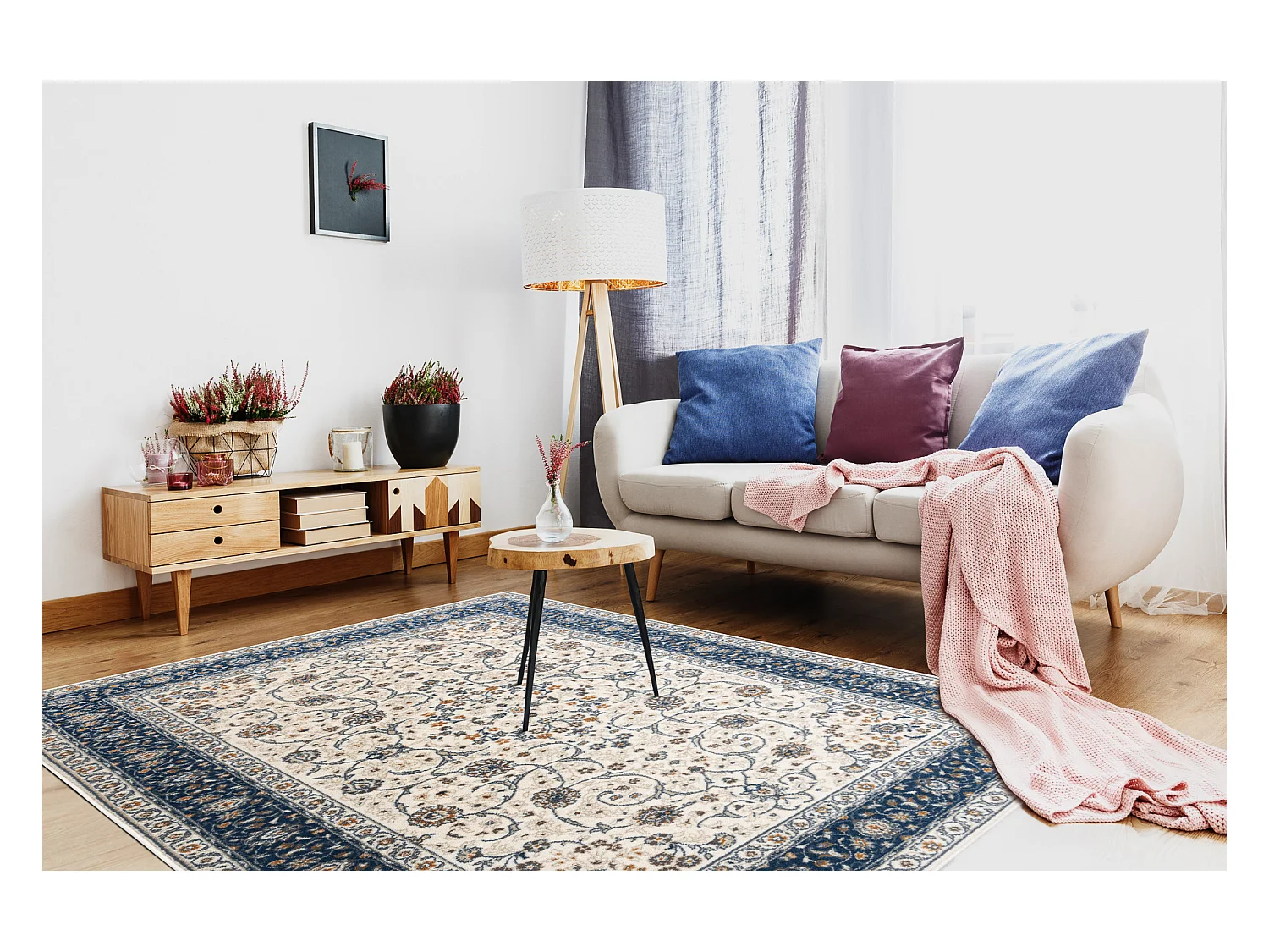 Tapis NAIN Cadre ornement 7179/51913 beige / bleu foncé 120x170 cm