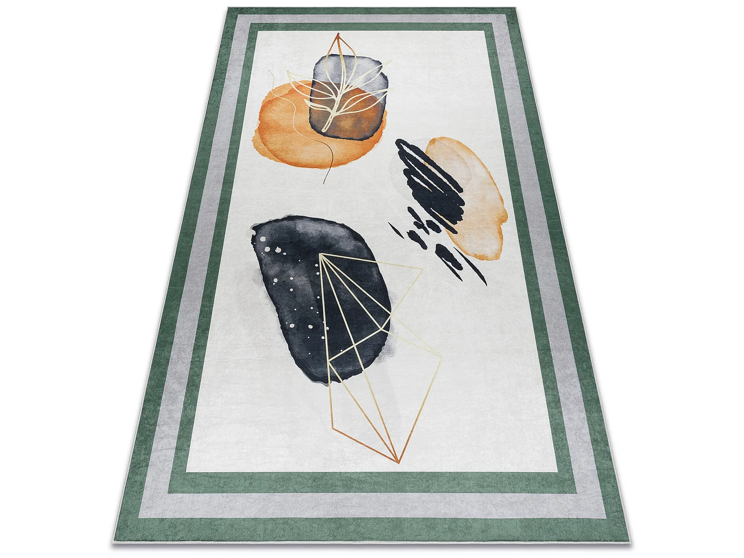 ANDRE 1088 tapijt wasbaar Abstractie kader antislip - wit / groente 80x150 cm