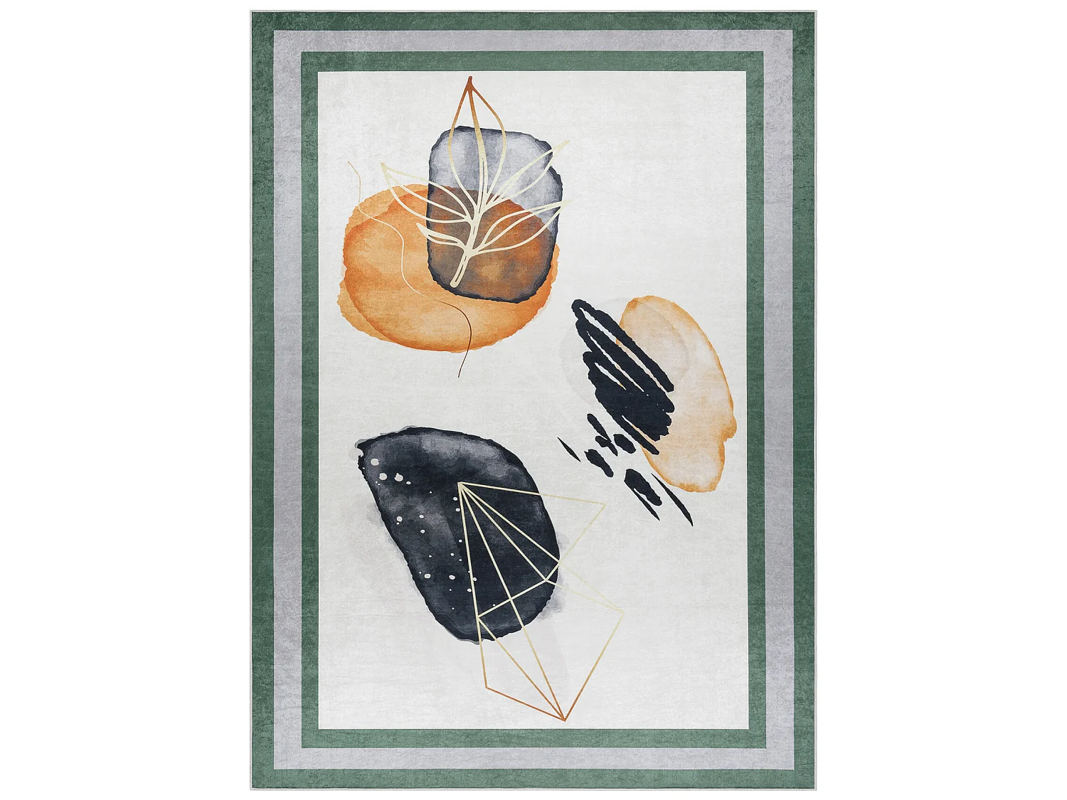 ANDRE 1088 tapijt wasbaar Abstractie kader antislip - wit / groente 80x150 cm