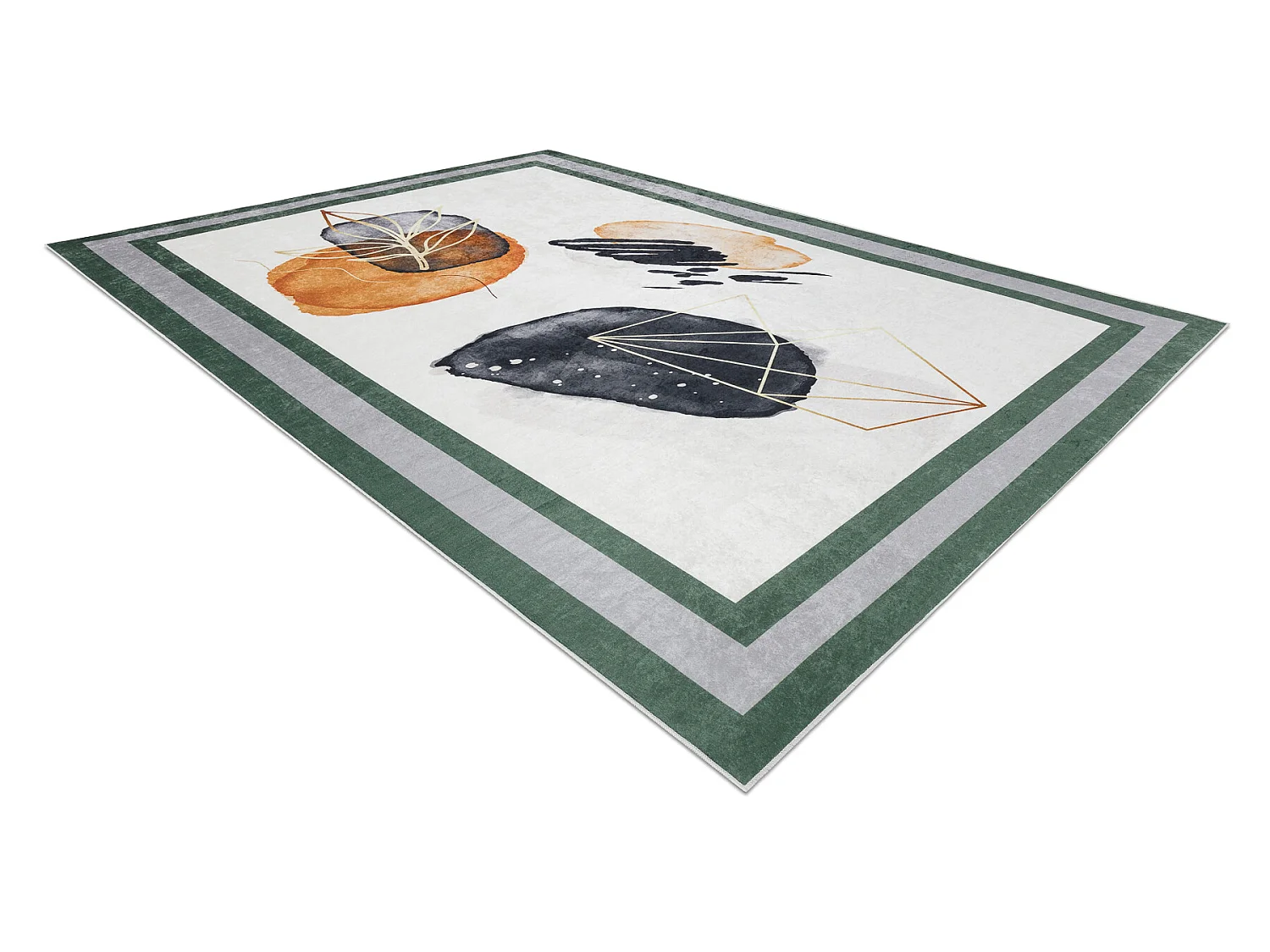 ANDRE 1088 tapijt wasbaar Abstractie kader antislip - wit / groente 80x150 cm