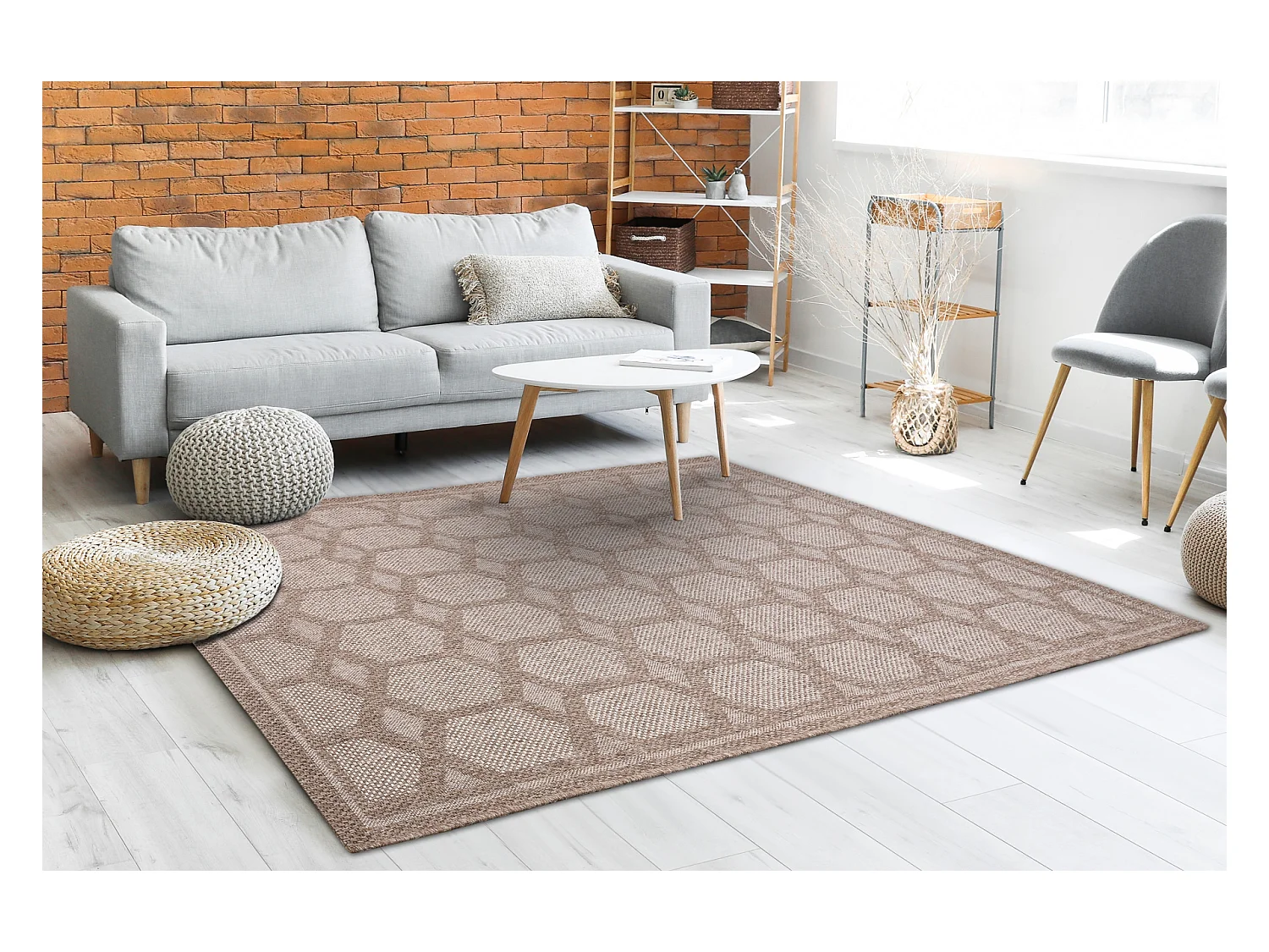 Tapis HOUSE SIZAL 40356 Diamants, tissé à plat, effet laineux beige 140x190 cm