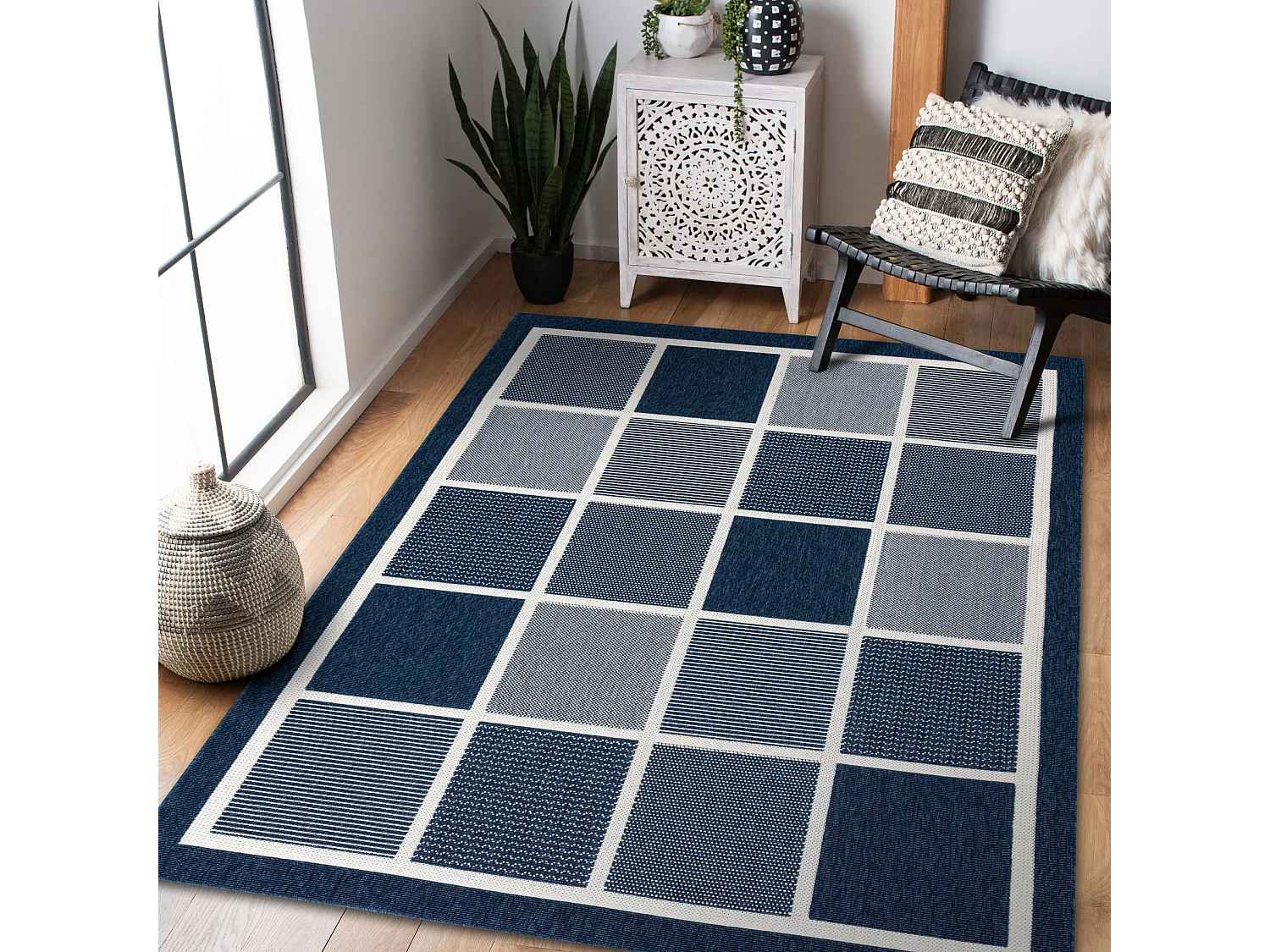 Sisal tapijt SPRING 20426994 vierkant , kader blauwe kleuring 200x290 cm