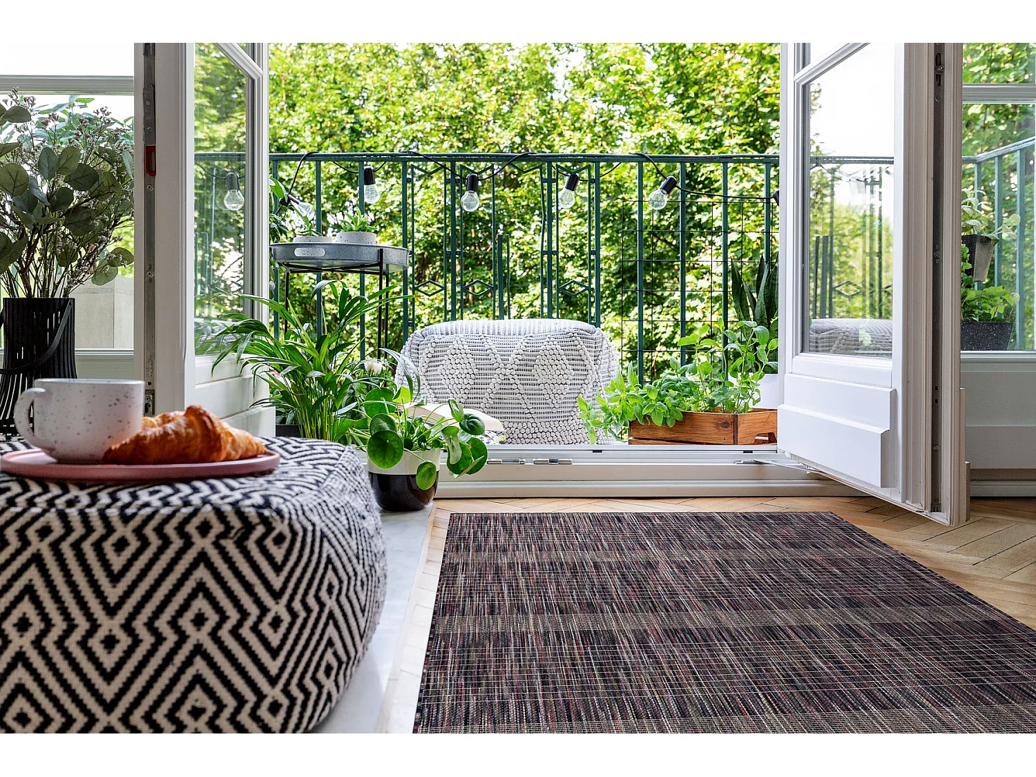 Moderno tappeto SIZAL FISY Strisce 20777A maro / violet 80x150 cm