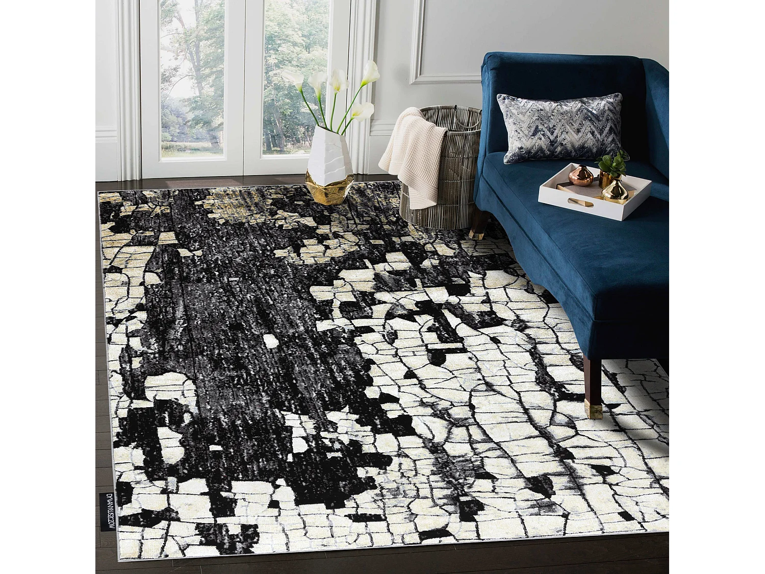 Tapis DE LUXE moderne 2079 Pavage brique - Structural or / gris 240x340 cm