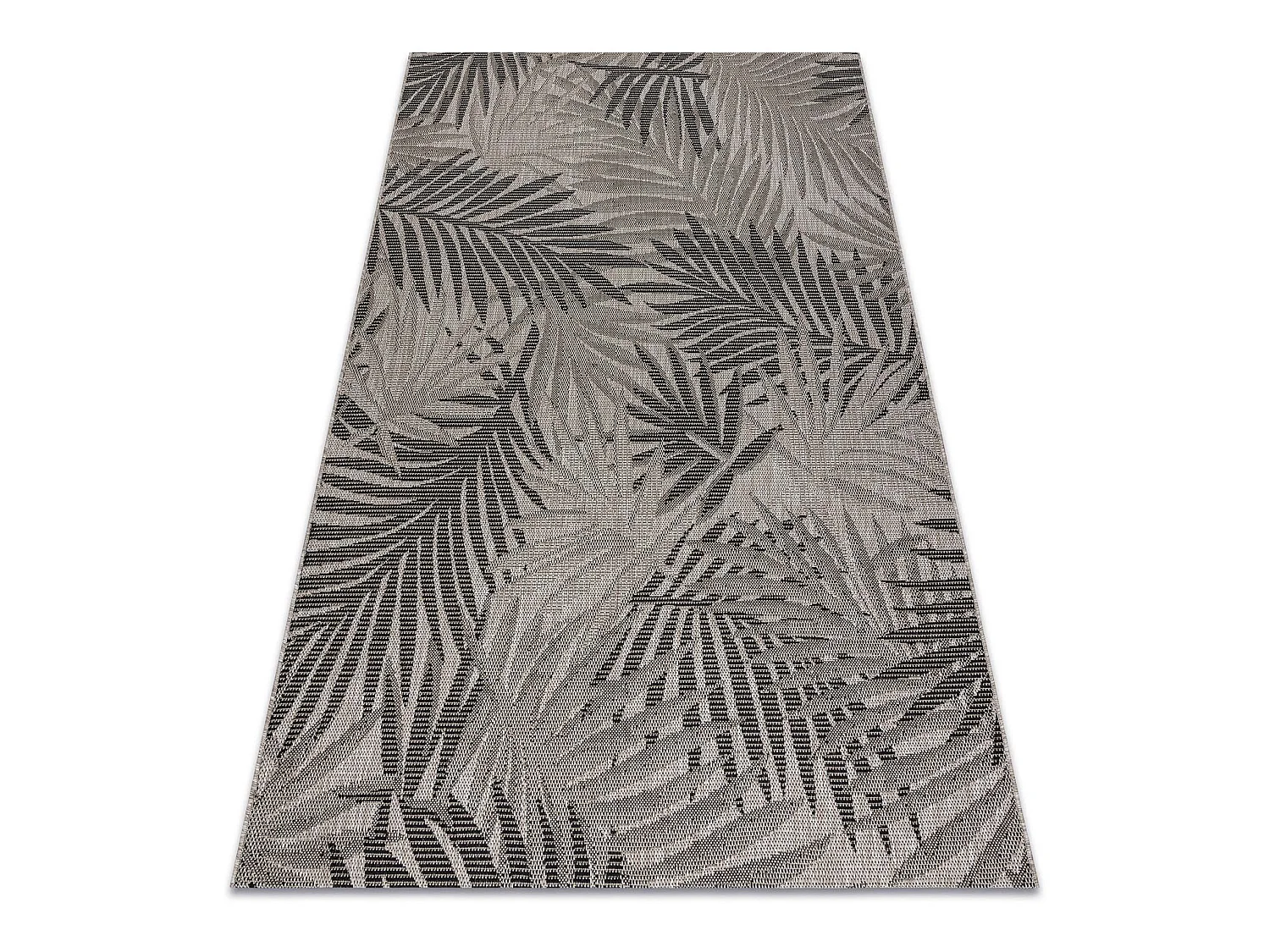 Sisal tapijt SISAL FLOORLUX 20504 blad motief zilver / zwart JUNGLE 120x170 cm
